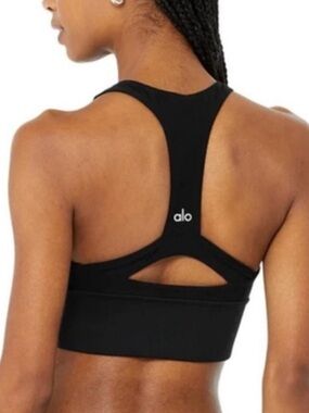 ALO Yoga Black Cutout Racerback Ribbed Sports Bra Size Small